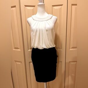 Beaded mini dress black & white, evening, party, formal. Bodycon skirt. S